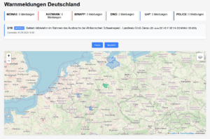 umfassende Übersichert der Warnmeldungen von Deutschland incl. Karte